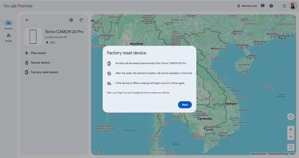 factory reset device