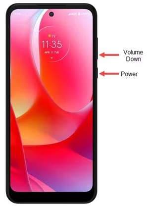 press volume down and the power button