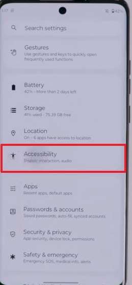 choose accessibility from settings
