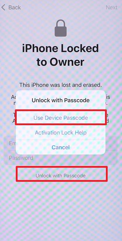 choose use device passcode option