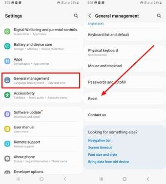 enter the reset settings