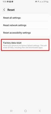 factory data reset your phone