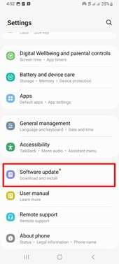 access software update screen