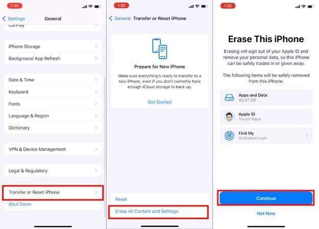 removing apple id from previous owner