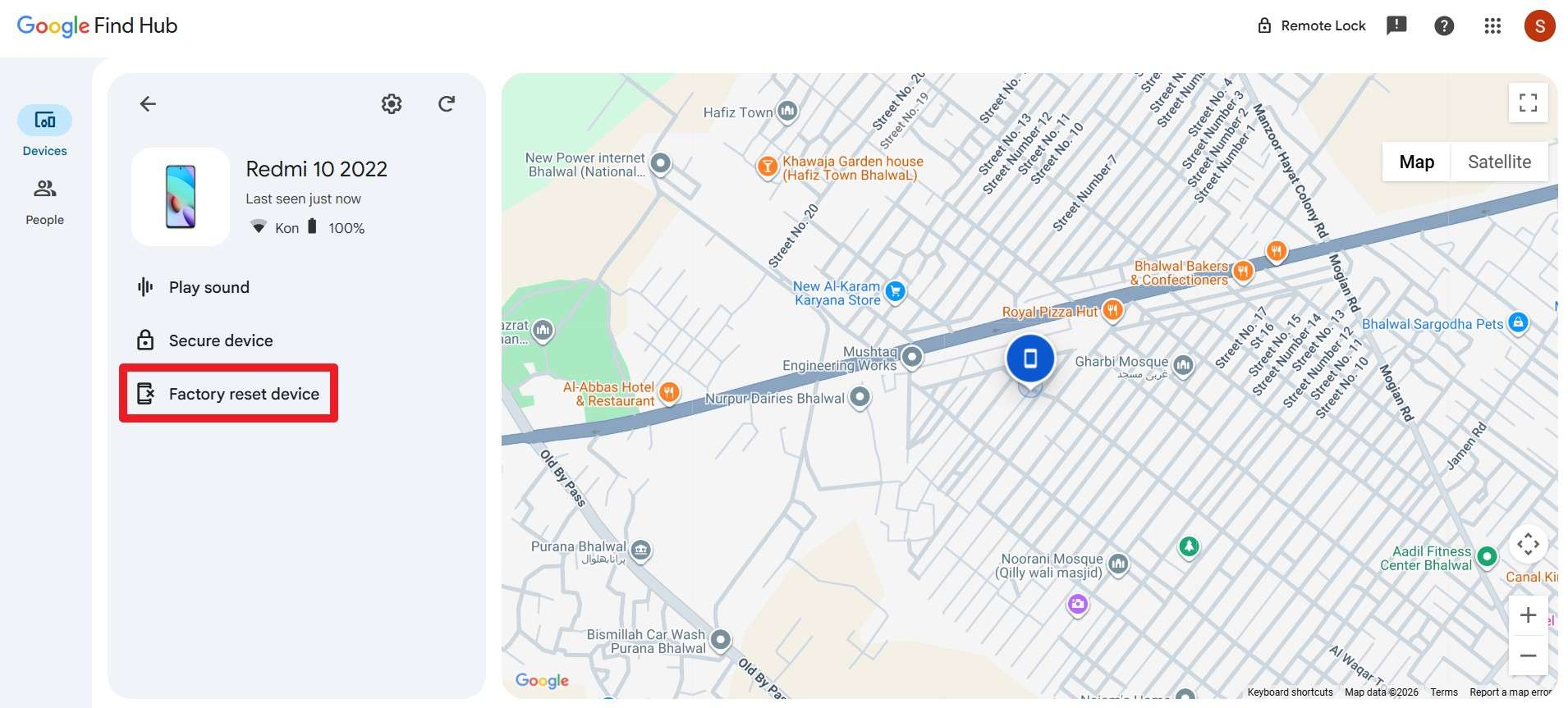tap the factory reset device