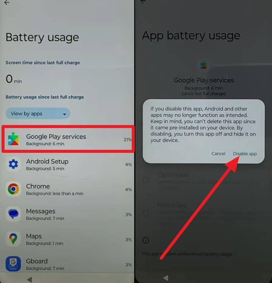 pick the disable app option