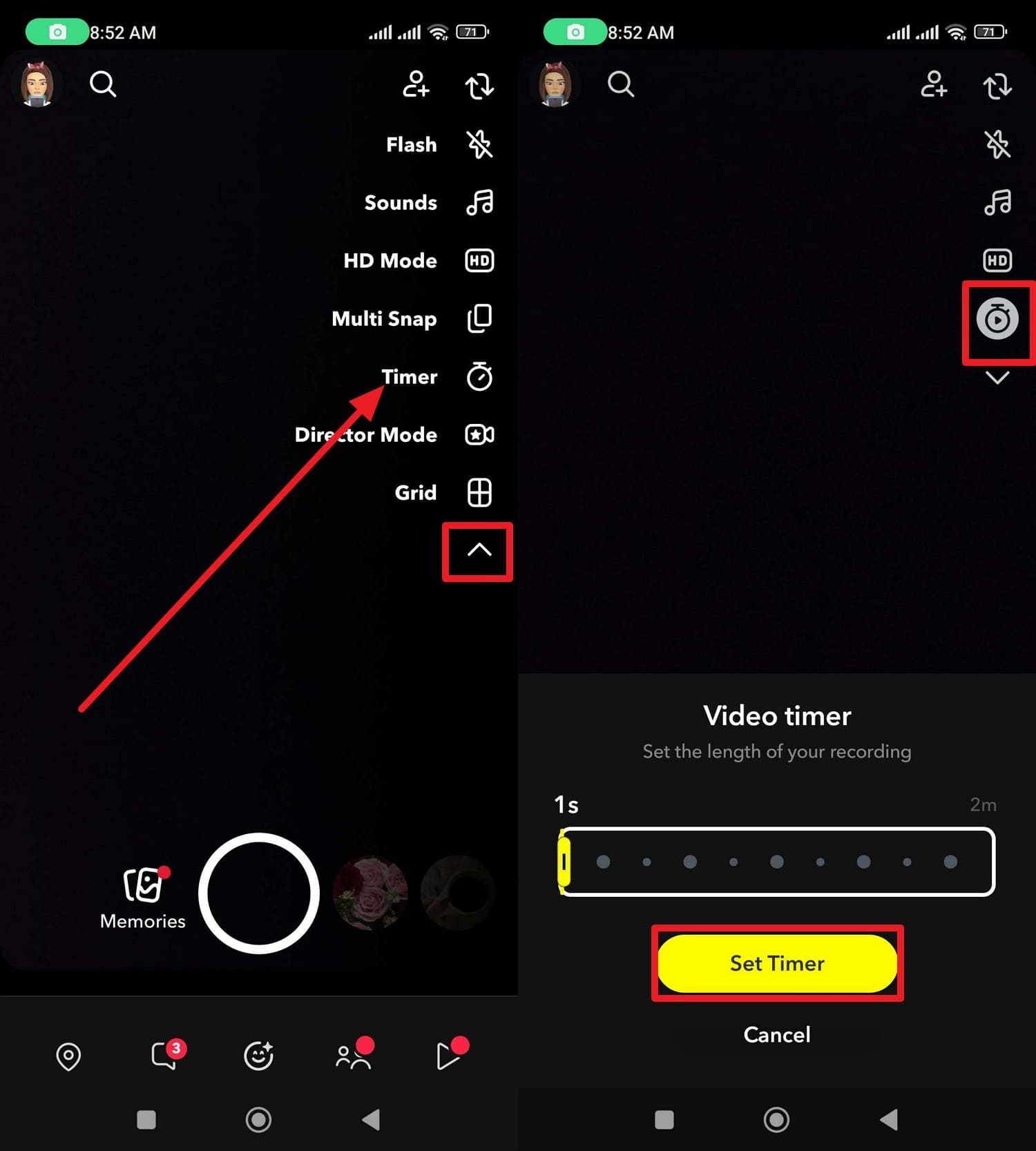 choose set the timer button