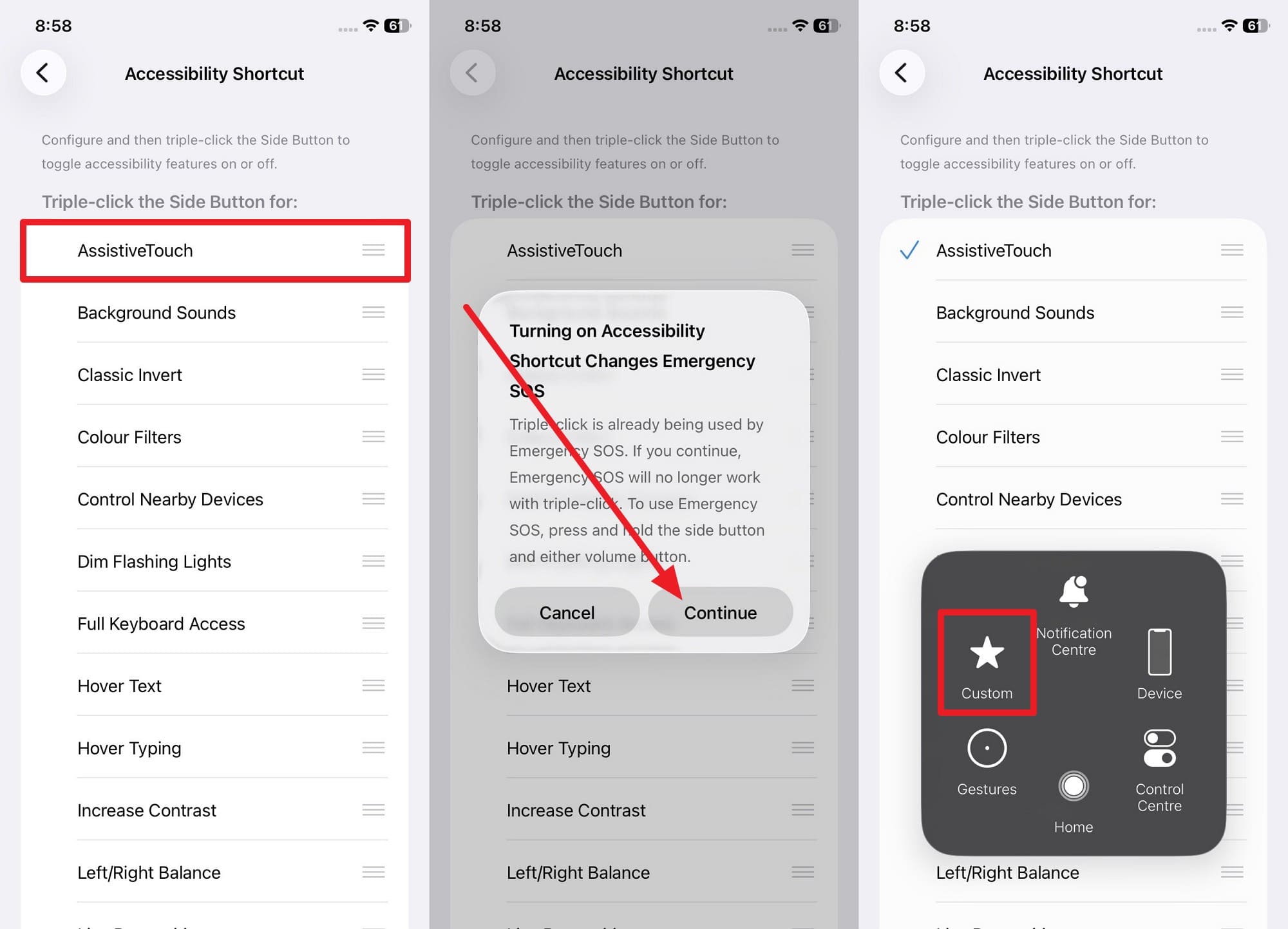 continue to add custom shortcut