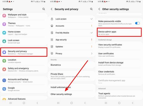 access the device admin apps