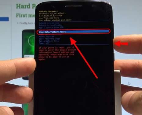 tap on wipe data factory reset