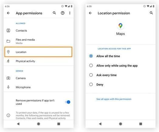 allow all the time permission for apps