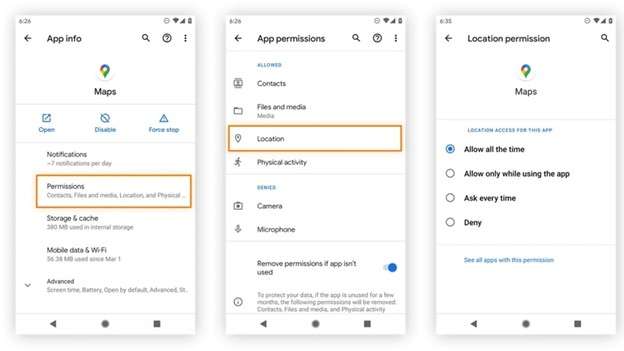Using permission for apps on Android