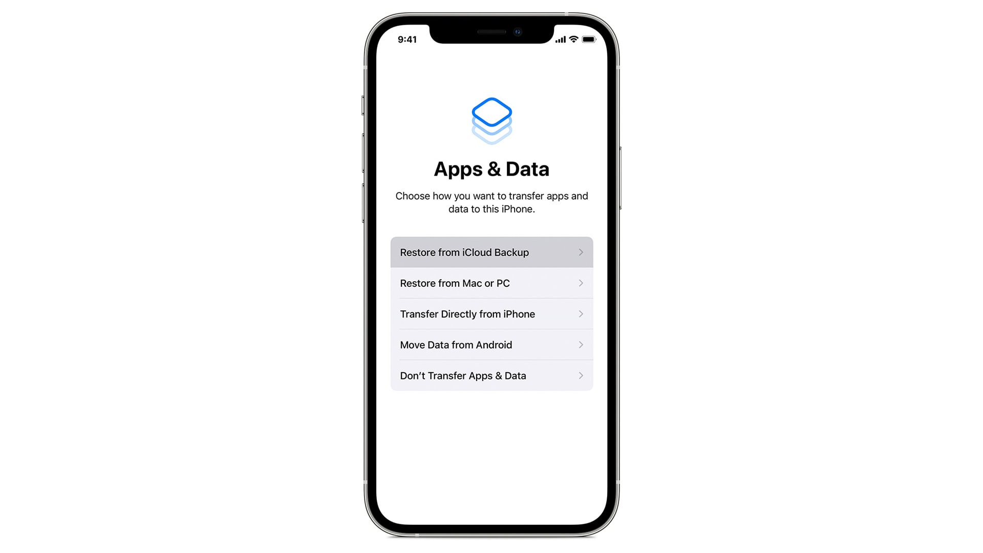 apps and data screen
