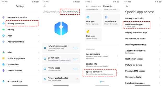 turn-off admin permissions on android