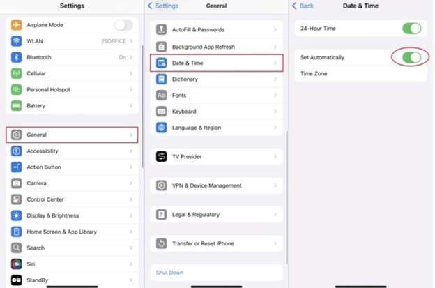 reset date and time settings