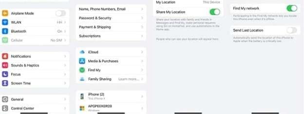 enable find my iphone and location sharing
