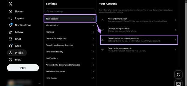 select to download an archive of your data