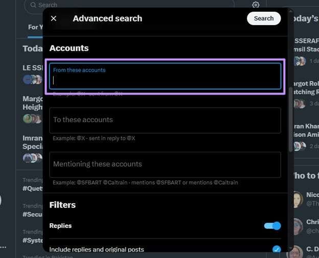 enter the account to search for