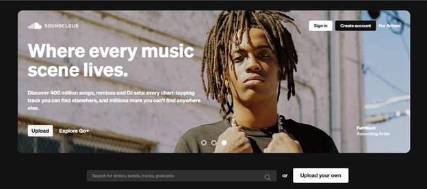 soundcloud website interface