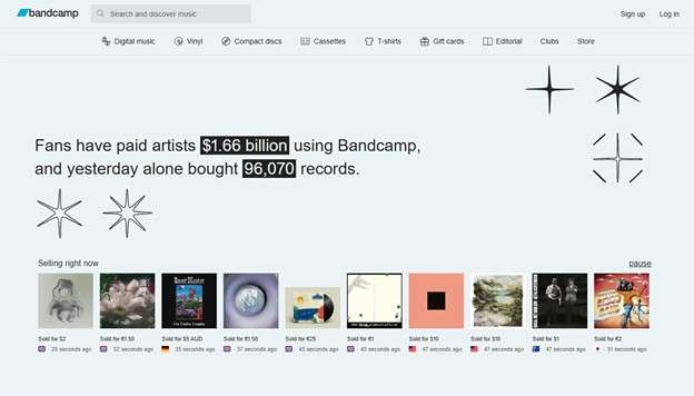 bandcamp website interface
