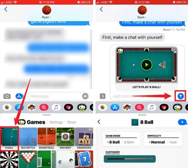 select 8 ball and tap send in imessage