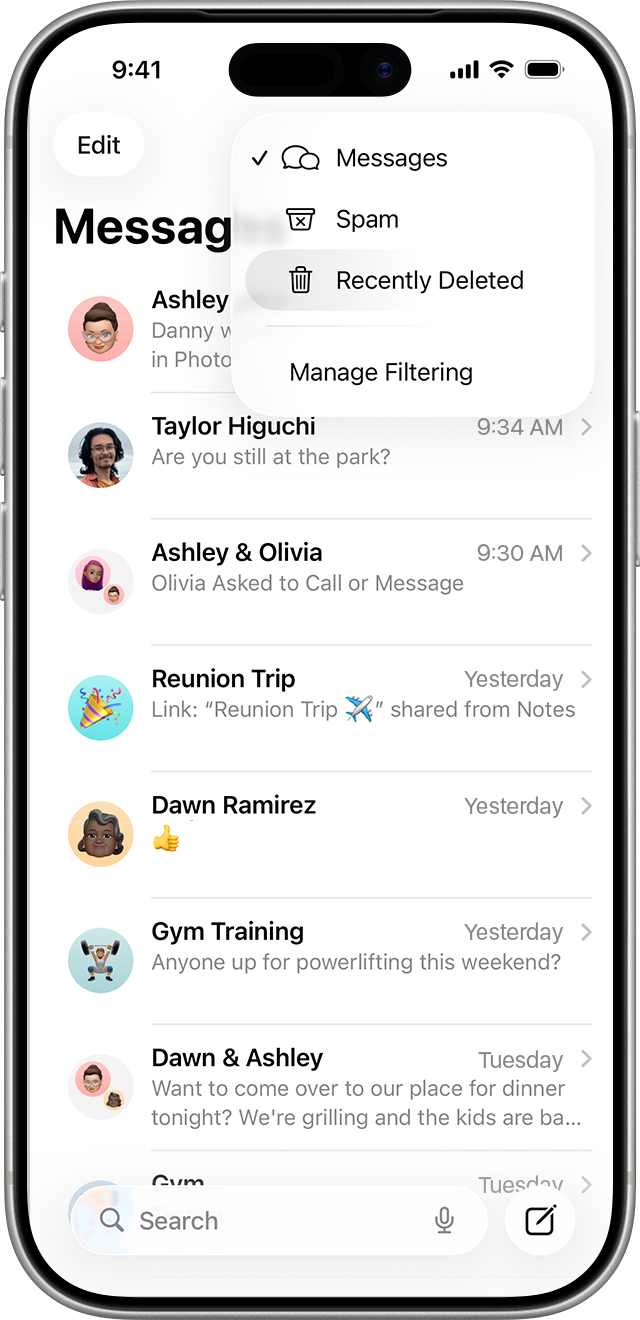 tap on recently deleted