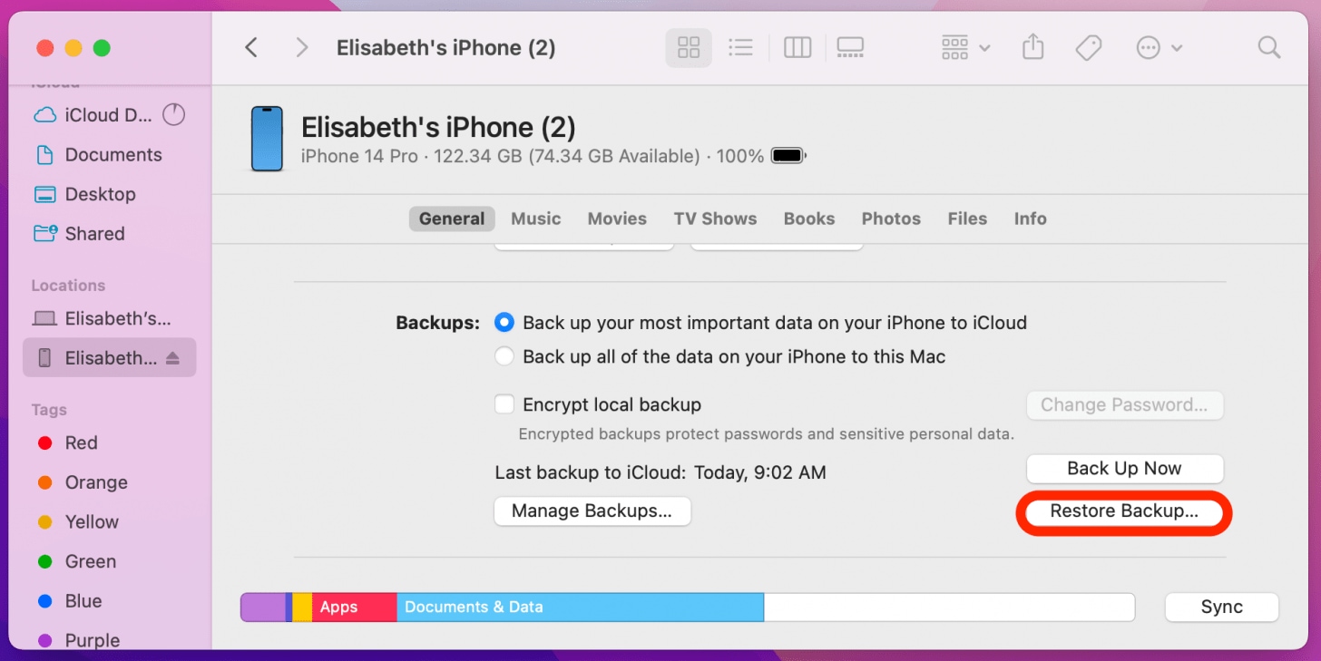 restore backup from itunes