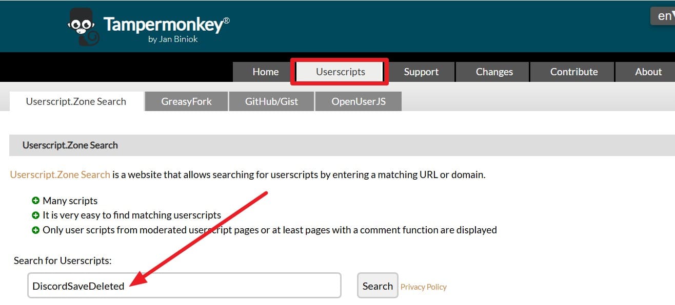 search for the script