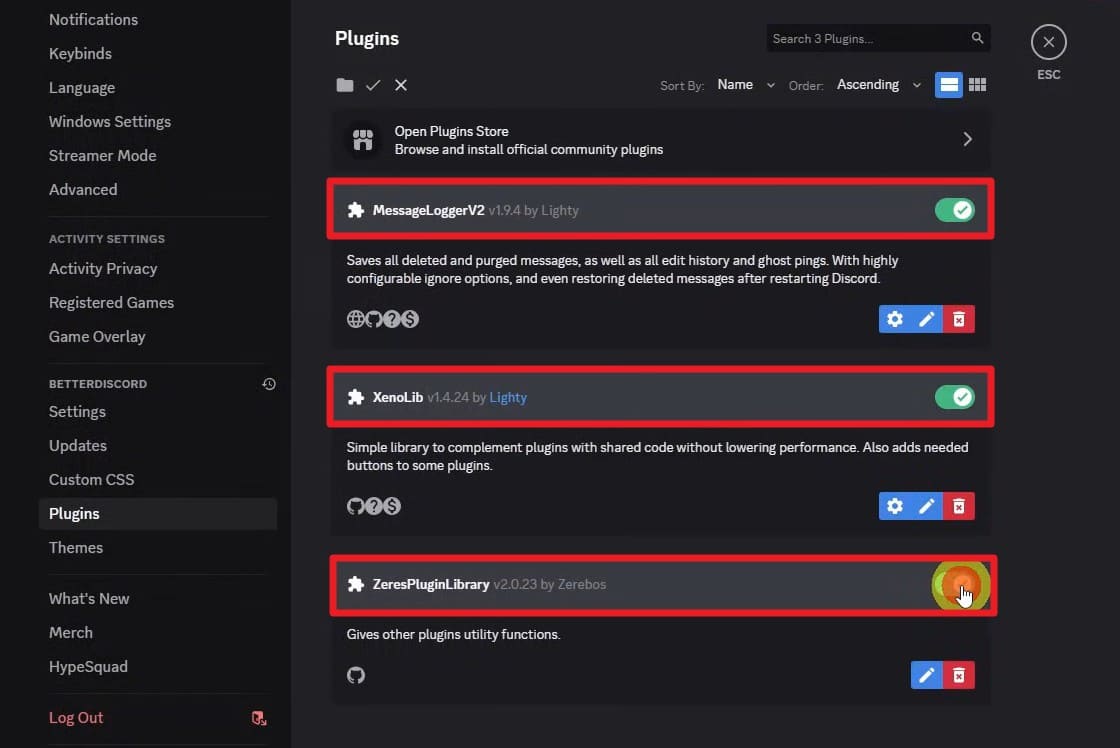 enable the given options