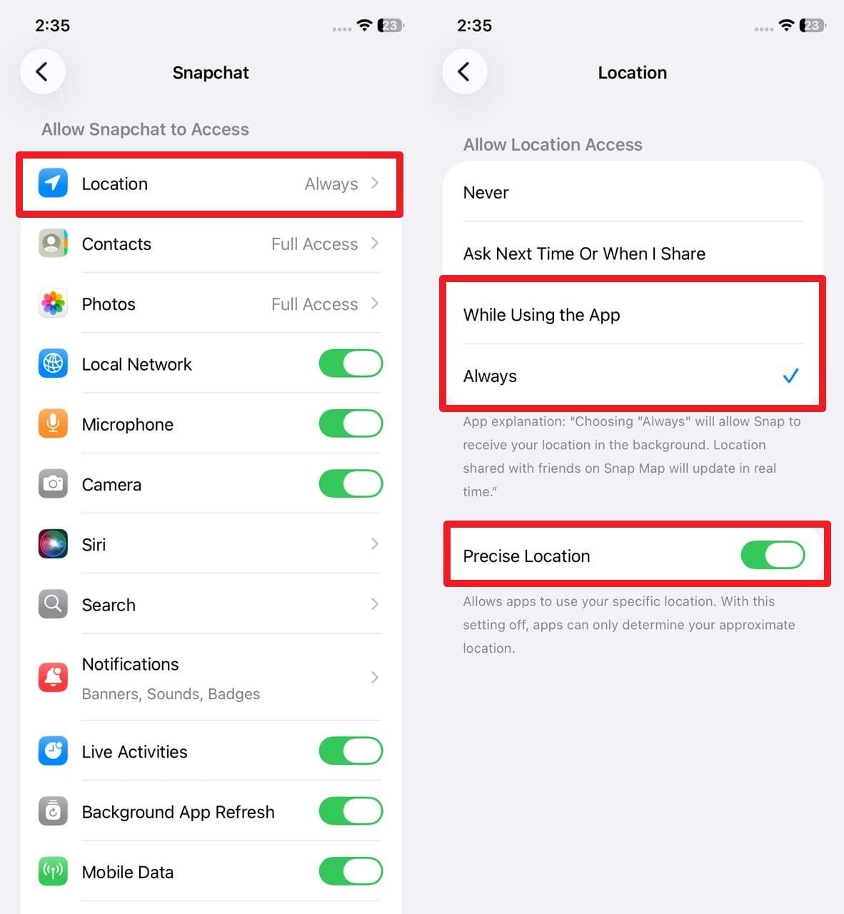 pick the location settings