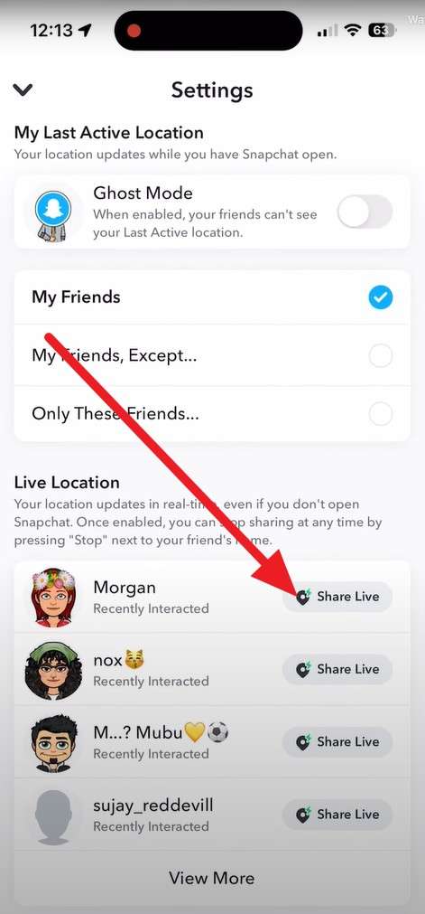 pick the share live button