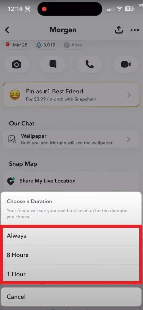 choose duration to share location