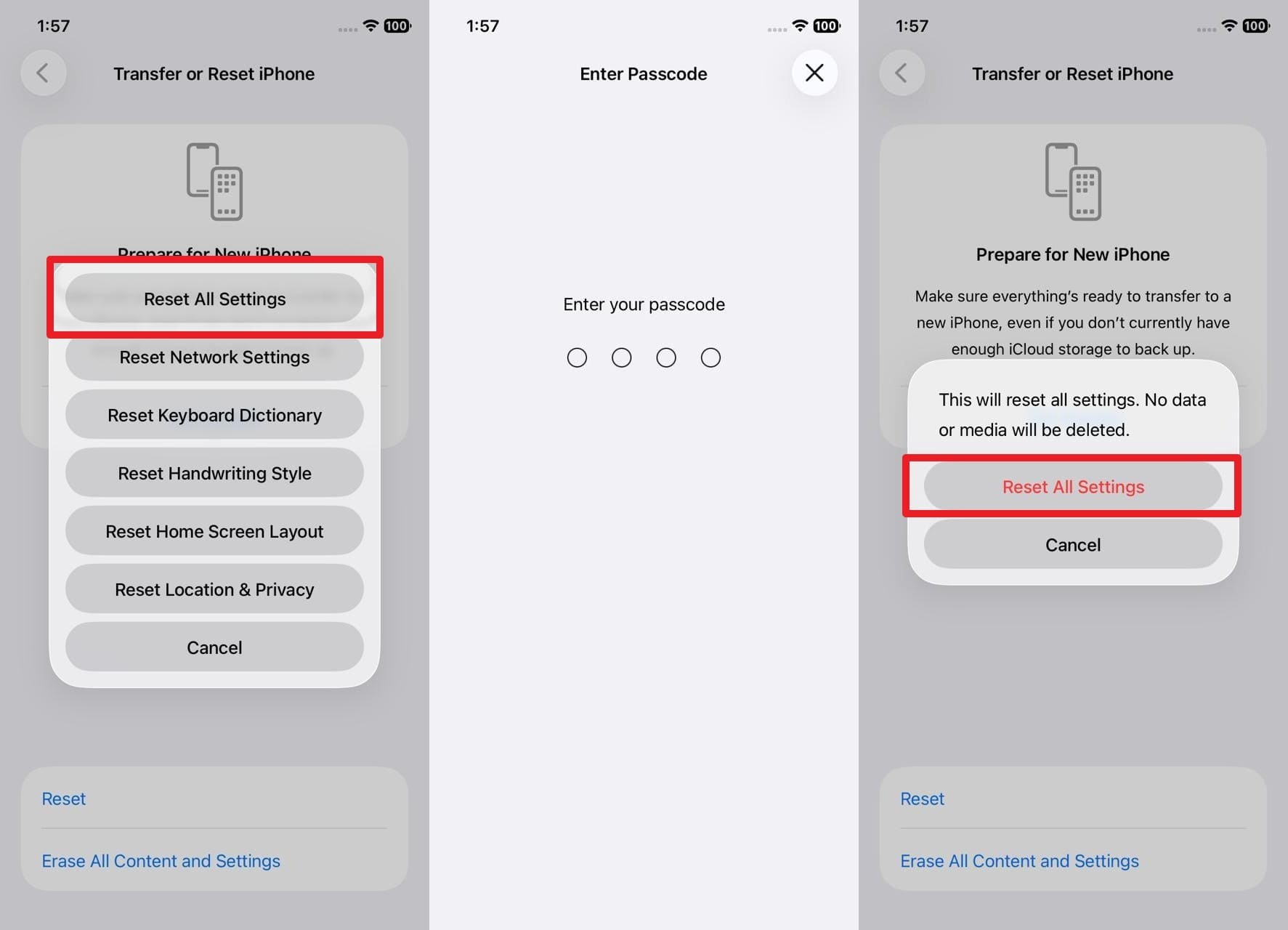 choose to rest all settings