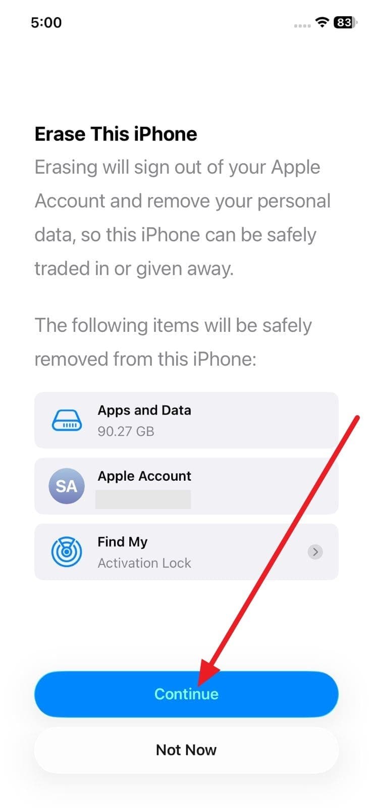 choose the continue button