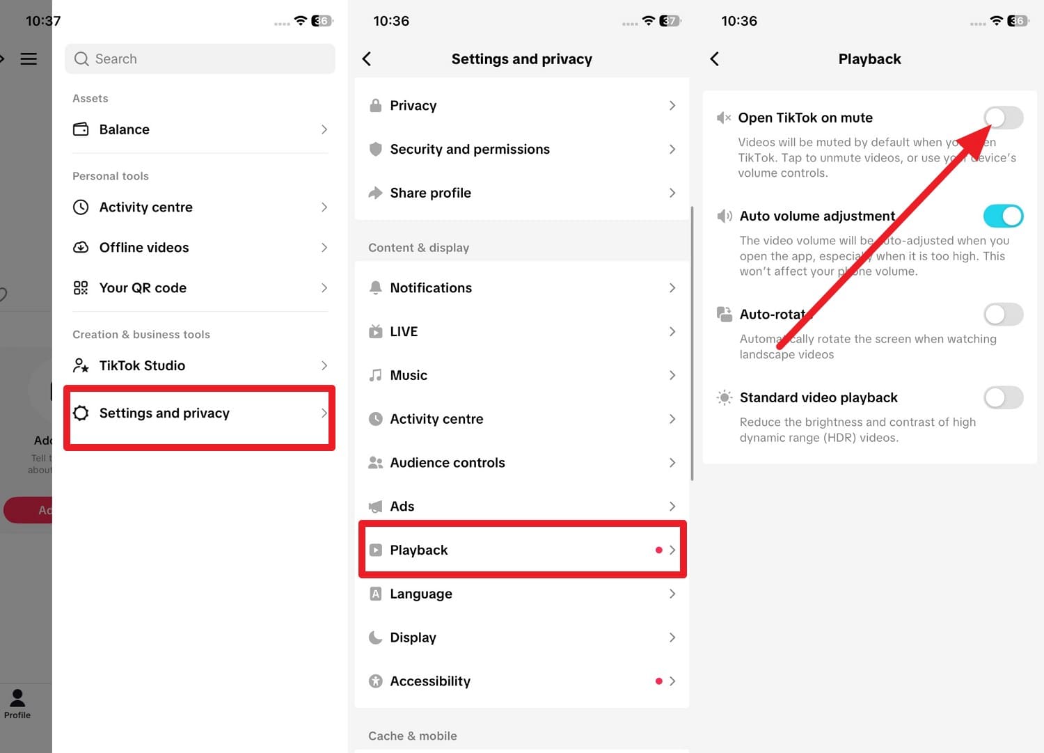 go to the playback settings