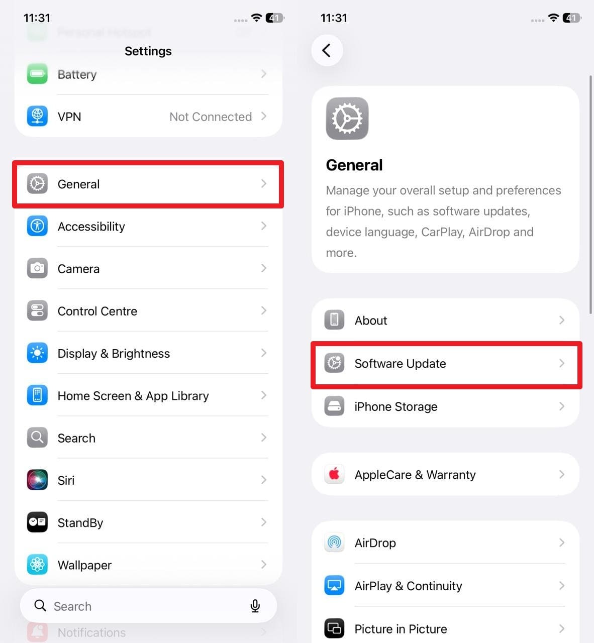 pick the software update option