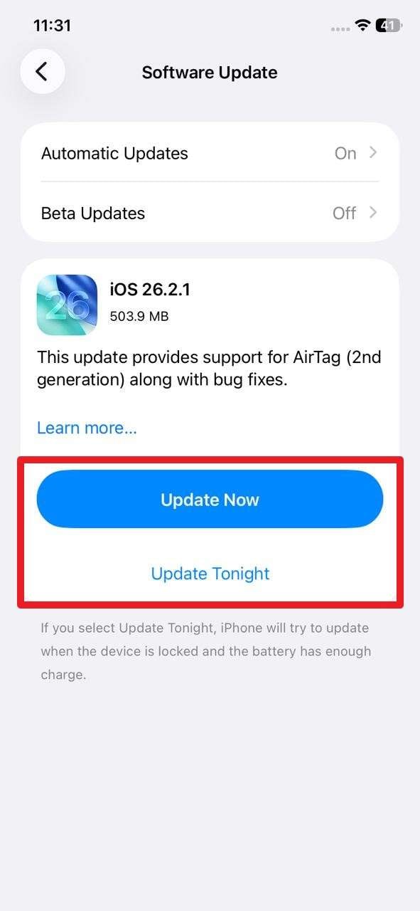 choose to update the ios