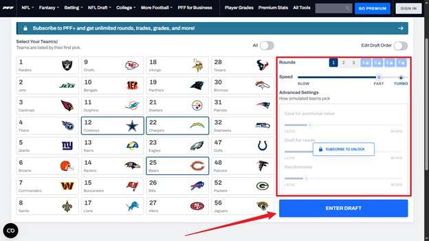 adjust settings and enter draft
