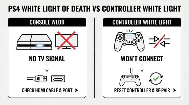 ps4 white light of death vs controller white light