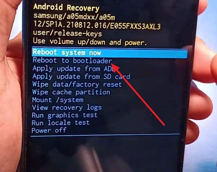 choose reboot to bootloader samsung