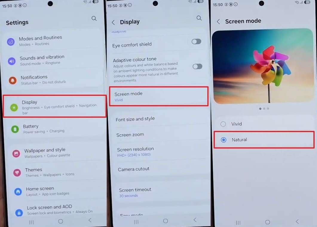 choose samsung natural screen mode