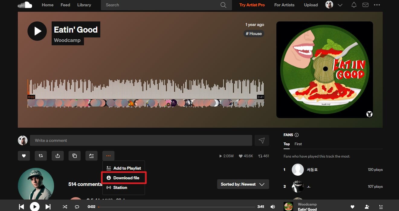 locate download option on track