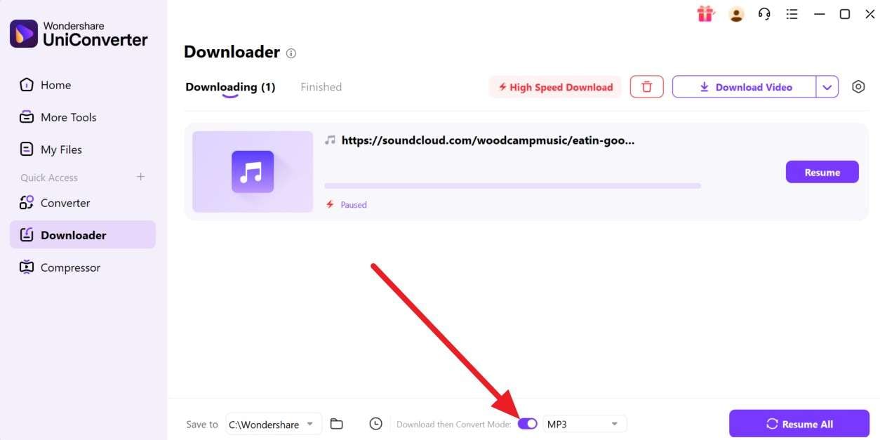 choose format to convert track