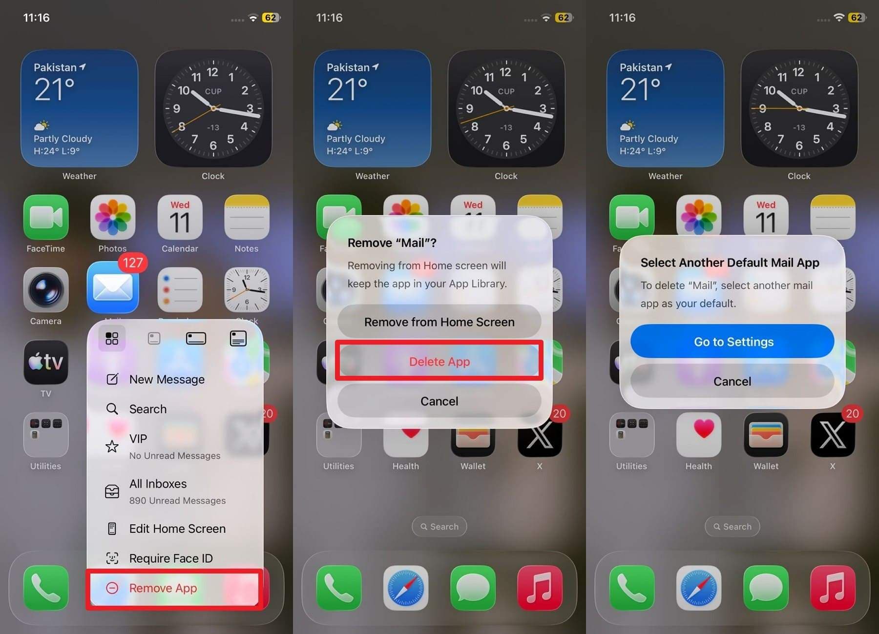 delete the mail app ios