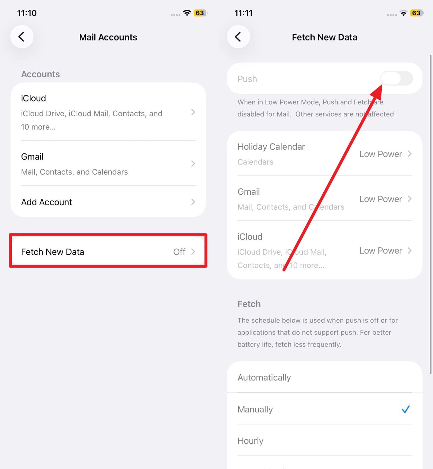 enable the push option on ios