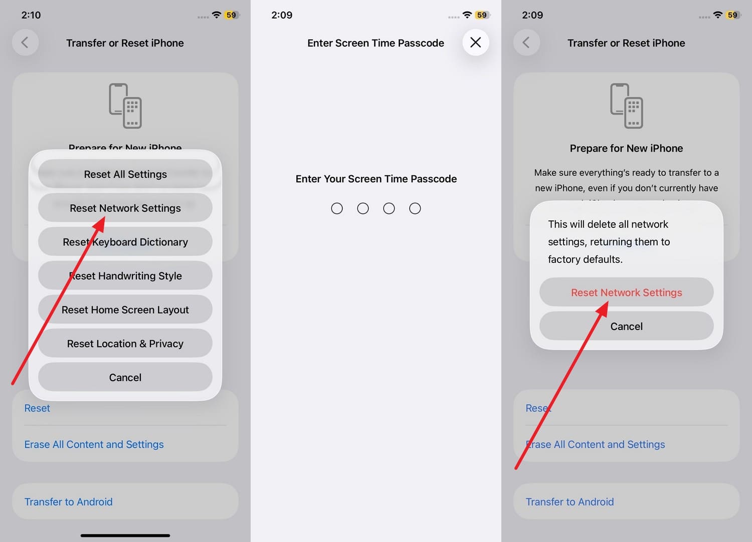 pick the reset network settings