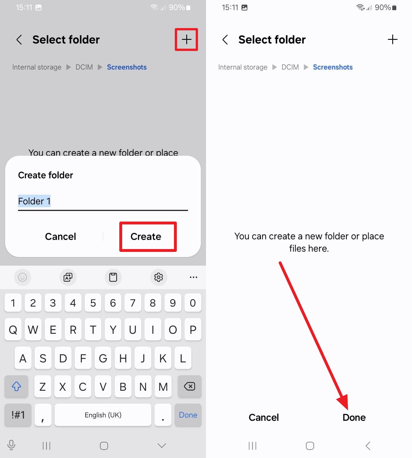 name folder and choose done