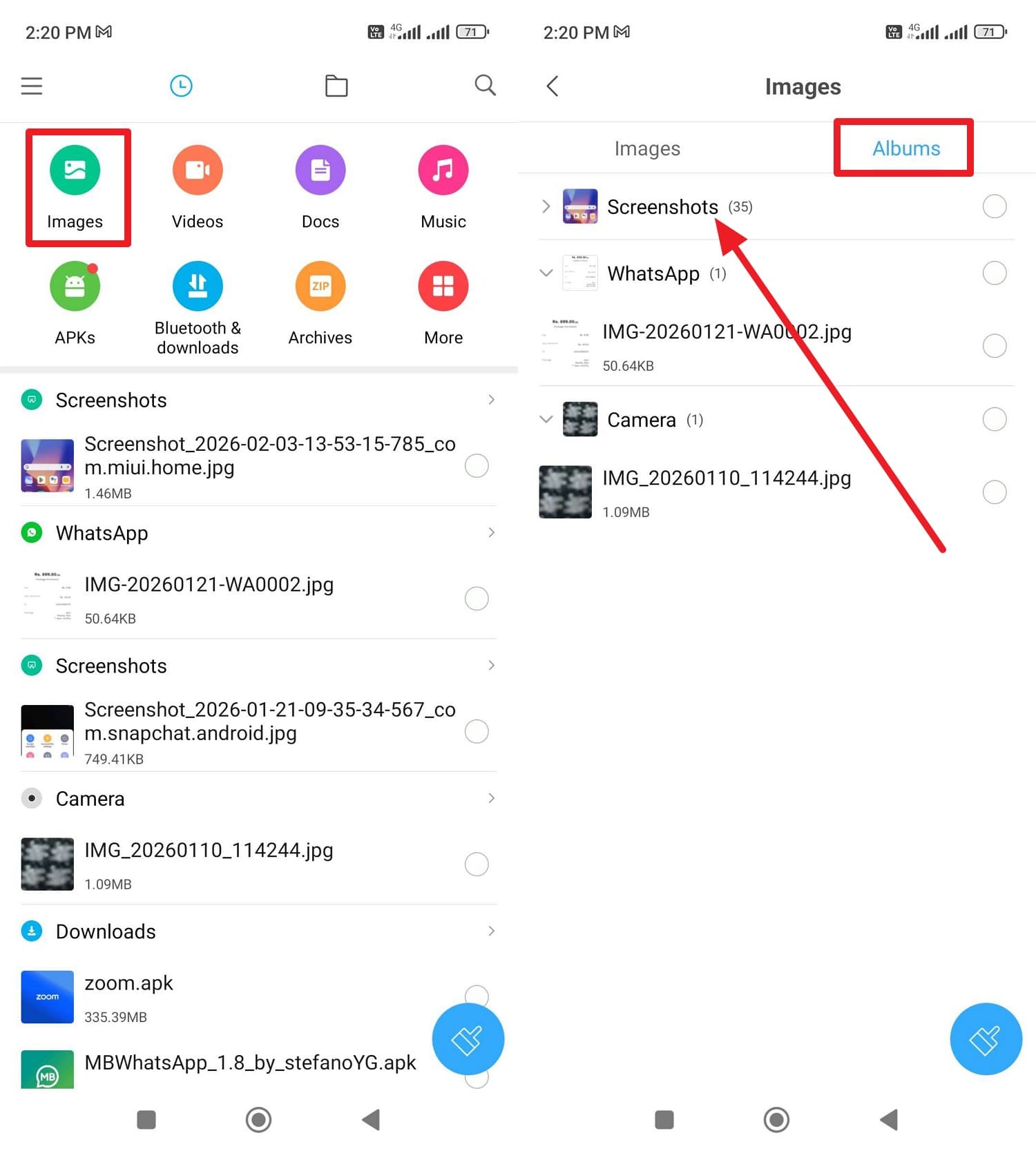 choose screenshots in album