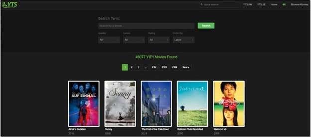 yify tv series interface