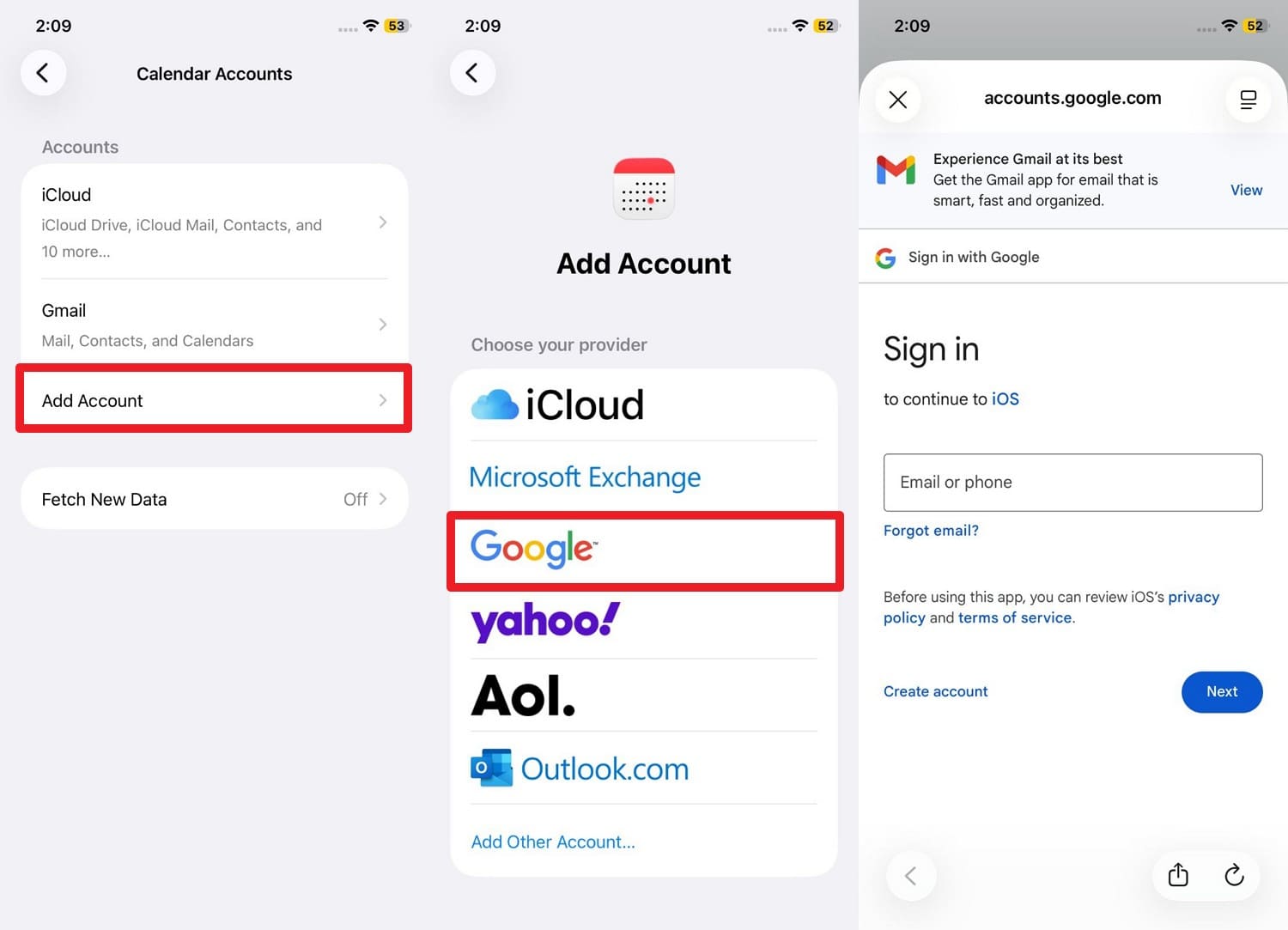 カレンダーアカウントを再追加する手順